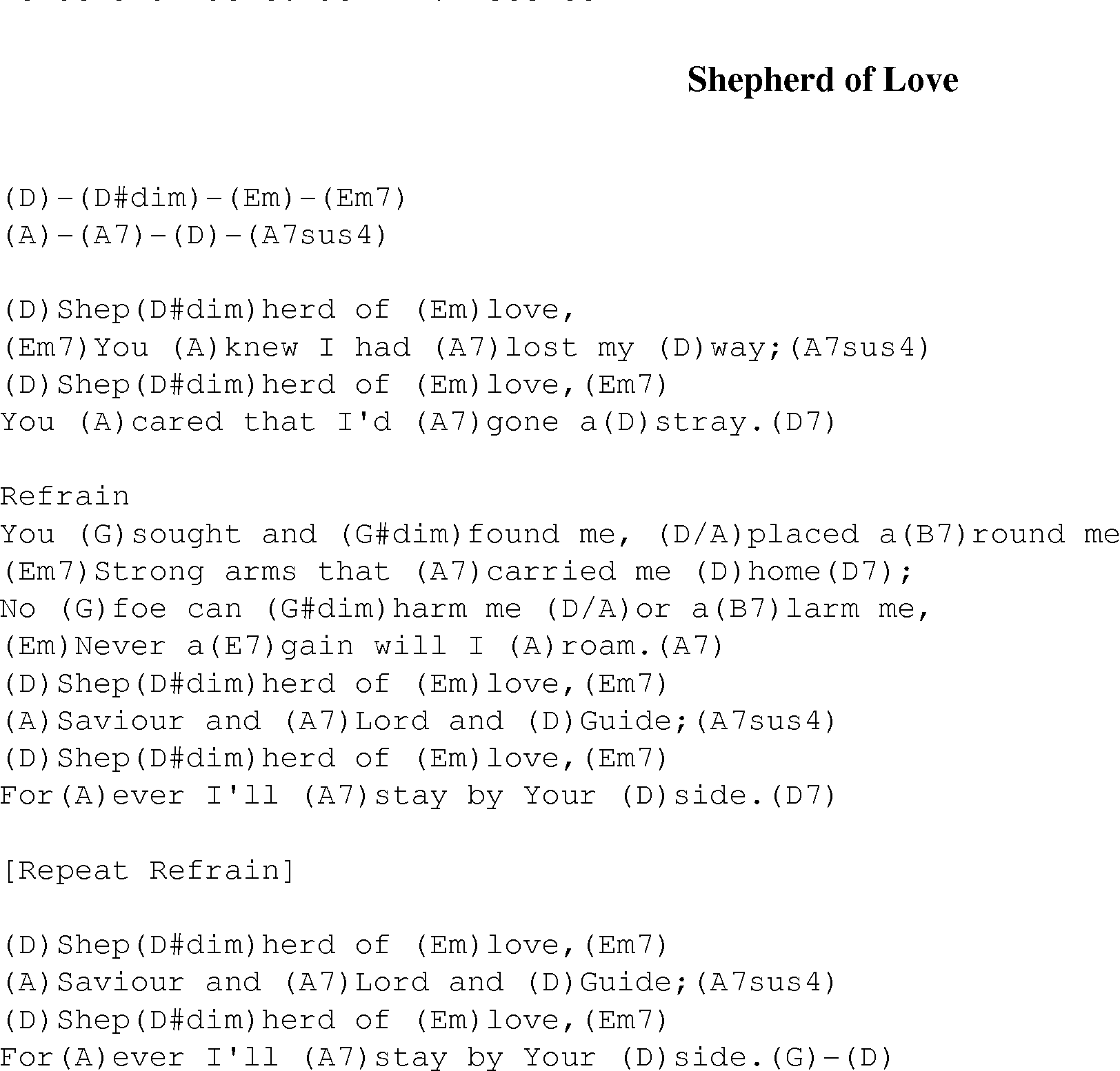 Gospel Song: shepherd_of_love, lyrics and chords.